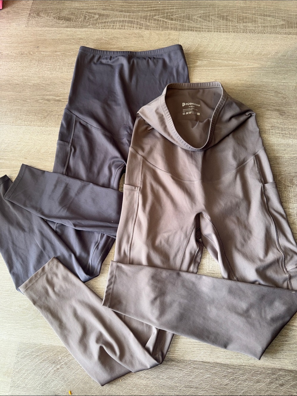 Poshdivah Over the Belly Maternity Leggings Bundle - Medium Gray & Taupe.
